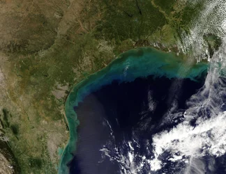 Vue satellite de la côte du Golfe, USA - Tamaulipas, Mexique, jusqu